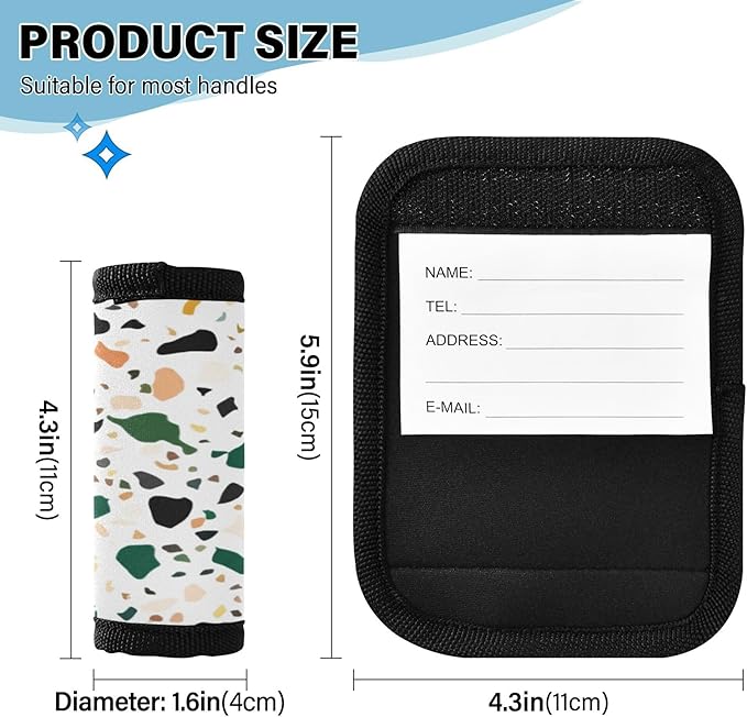 2 Pack Colored Fragments Luggage Handle Wrap, Detachable Luggage Tag, Neoprene Suitcase Wrap with Comfort Grip & Bright Identifier for Suitcase, Travel Bag, Sports Bag