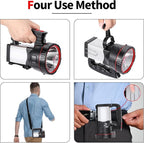 Superbright LED Handheld Searchlight Tactical Waterproof Spotlight High Power Rechargeable Flashlights with Side Light USB Power Charger (White Light)