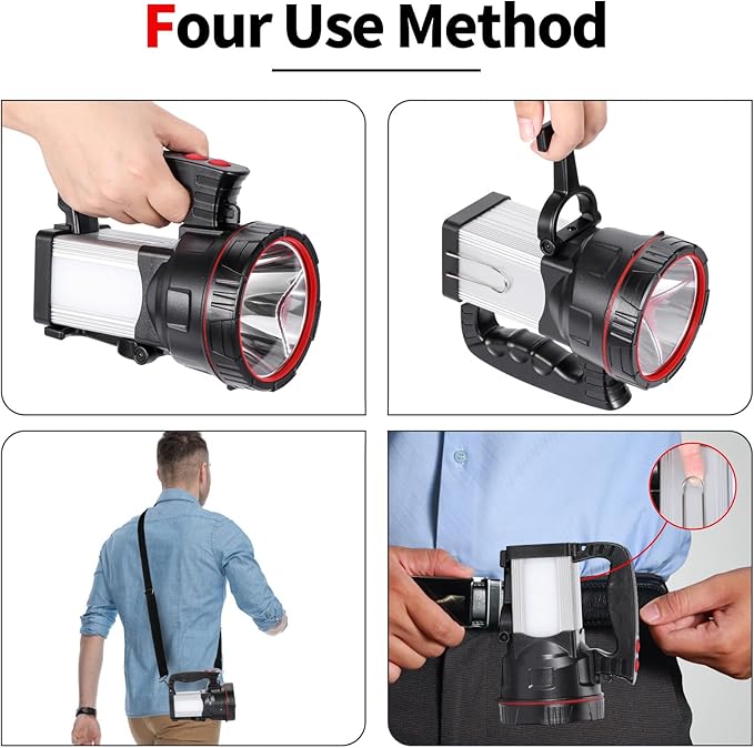 Superbright LED Handheld Searchlight Tactical Waterproof Spotlight High Power Rechargeable Flashlights with Side Light USB Power Charger (Yellow Light)