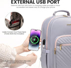 LOVEVOOK Laptop Backpack for Women 17.3 inch,Cute Womens Travel Backpack Purse,Professional Laptop Computer Bag,Waterproof Work Business College Teacher Bags Carry on Backpack with USB Port,Grey Pink