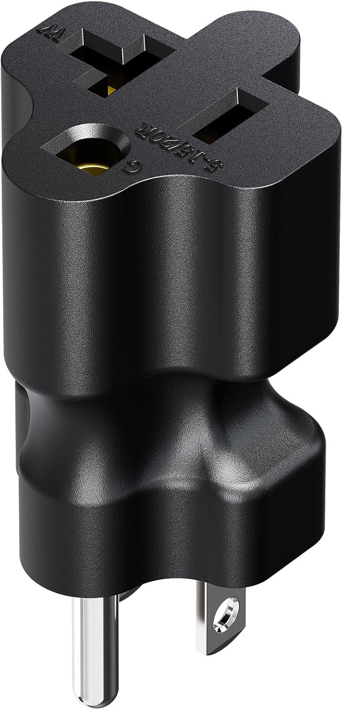 15 Amp to 20 Amp Nema 5-15P to 5-15R/5-20R T Blade Power Adapter, AC Adapter Converter