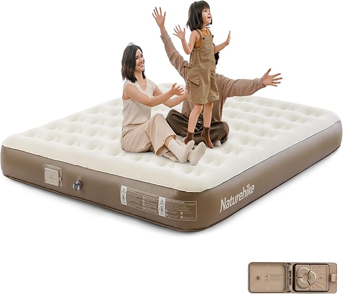 Naturehike Compact King Size Air Mattress with Electric Built-in Pump, 79 * 71in Extra Wide 2-min Quick Inflatable Mattresses for Home, Camping, Guests, Travel, Morning View Series