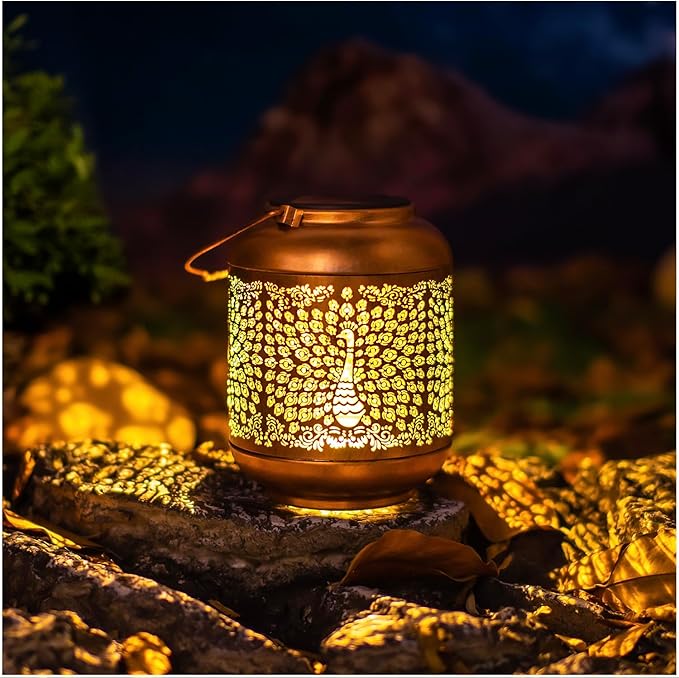 Peacock Solar Lanterns Outdoor Waterproof Hanging Solar Lights Peacock Gifts for Women/Men/Peacock Lovers Gifts Metal Decorative LED Peacock Lanterns for Garden Decor,Patio,Lawn,Pathway,Yard