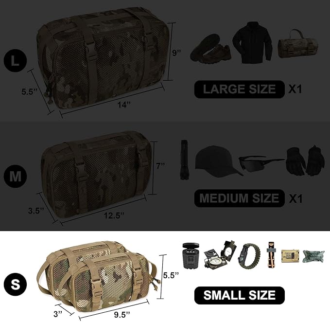 4 Set Tactical Packing Cubes ，Compressible Mesh Duffle Storage Bag,Portable Edc Molle Pouch Organizer.
