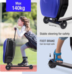 2-in-1 Ride-On Scooter Suitcase, 20” Foldable Hardshell Carry-On Luggage for Travel, Lightweight Kids Scooter Bag with Wheels