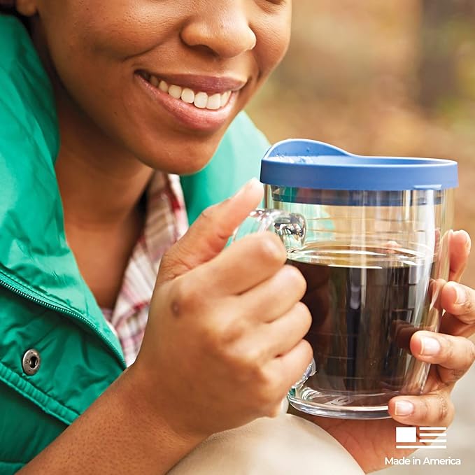 Tervis Clear & Colorful Tabletop Made in USA Double Walled Insulated Tumbler Travel Cup Keeps Drinks Cold & Hot, 16oz Mug, Clear