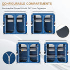 EAGLE PEAK Double Outdoor Folding Camping Table with Large 3-Tier Storage Organizer and Side Pockets, Easy Set Up Portable Aluminum Camping Kitchen, Blue