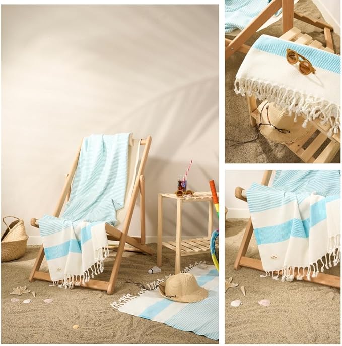 Ruvy Home Basics 2 Pack Turkish Beach Towels – Oversized Quick-Dry Bath Towels (40 x 72 Inches) – 100% Cotton Large Towels for Pool, Yoga, Travel, Camping Essentials, and Bathroom Decor - Turquoise