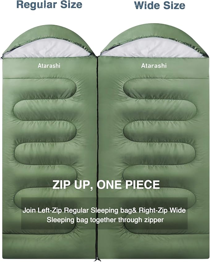 Atarashi Camping Sleeping Bag- 4 Seasons for Adults, Light, Warm, Extra-Large with Compression Sack- Great for Hiking, Backpacking & Outdoor Adventures