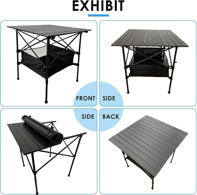 LEADALLWAY Folding Camping Table with Large Storage and Carrying Bags,28x28x28inchs