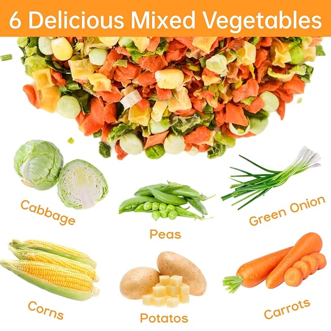 16OZ Dehydrated Freeze Dried Vegetables - 100% Natural Large Packaging Ramen Toppings, 6 Mixed Vegetable Flakes, No Gluten & No Allergen, Dry Veggie for Cooking, Camping, Emergency Supply