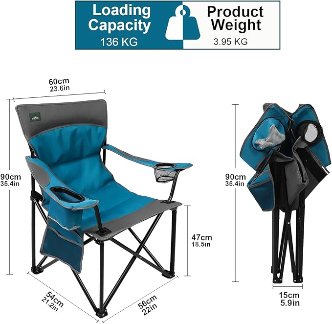 Northroad Foldable Camping Chair Heavy-Duty Outdoor Folding Chair Support Up to 300lbs for Hiking, Picnics, Patio, Beach, Fishing (Blue)