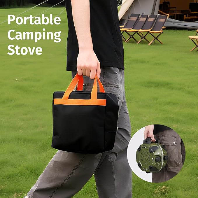 Propane Camping Stove 20,000 BTU - Portable 2 Burner Gas Stove with Adjustable Flame Control, Piezo Ignition, Carry Bag & Propane Adapter Hose, Folding Design for Camp, BBQ, Tailgating, Green