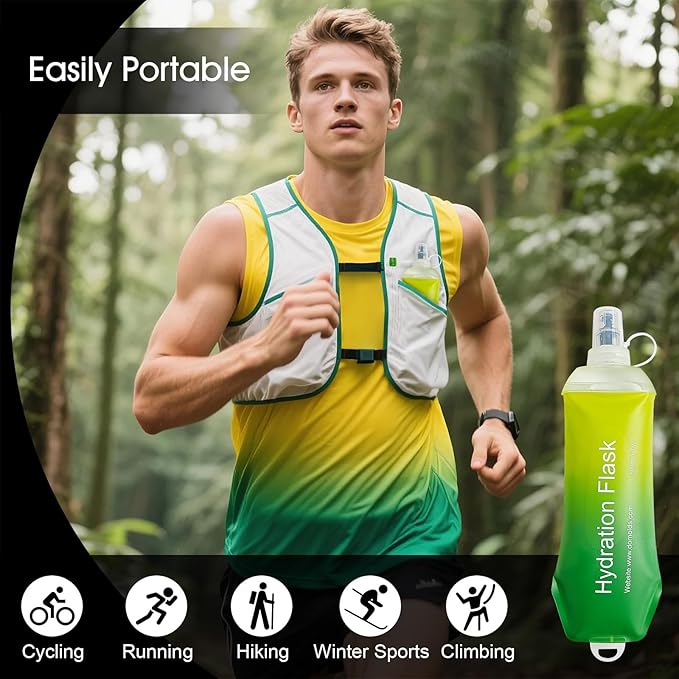 WILDREEDS 500ml Soft Flask, TPU Collapsible Soft Water Bottle for Hydration Pack, Running Vest, Folding Water Bottle for Hiking Cycling Climbing-1Pcs, Yellow to Green