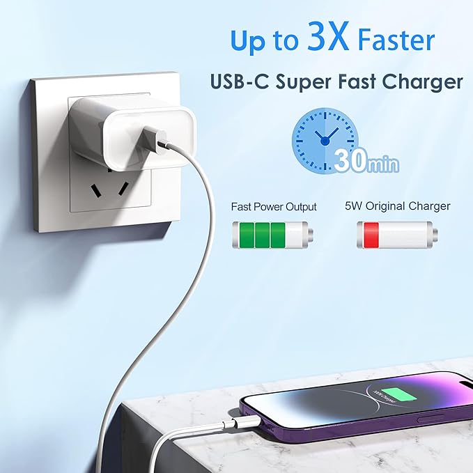 Fast Charging iPhone Fast Charger,3Pack[Apple MFi Certified]Fast Charger iPhone Quick Charging PD USB-C Blocks Cube Adapter with USB C to Lightning Cable for i Phone14/13/12/11 Pro Max Plus/Xs/SE,iPad