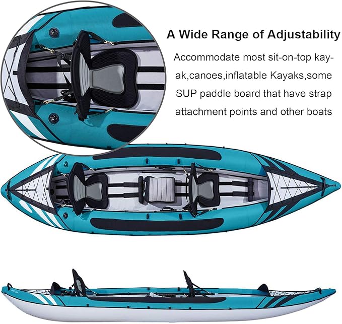 2 Pack of Kayak Seat Deluxe Padded Canoe Backrest Seat Sit On Top Cushioned Back Support SUP Paddle Board Seats with Detachable Storage Bag 4 Adjustable Straps for Kayaking Canoeing Rafting Fishing