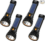 4pcs Solar/Rechargeable Multi Function 1000 Lumens LED Flashlight, with Emergency Strobe Light and 1200 Mah Battery, Emergency Power Supply and USB Charging Cable, Fast Charging (4PC)