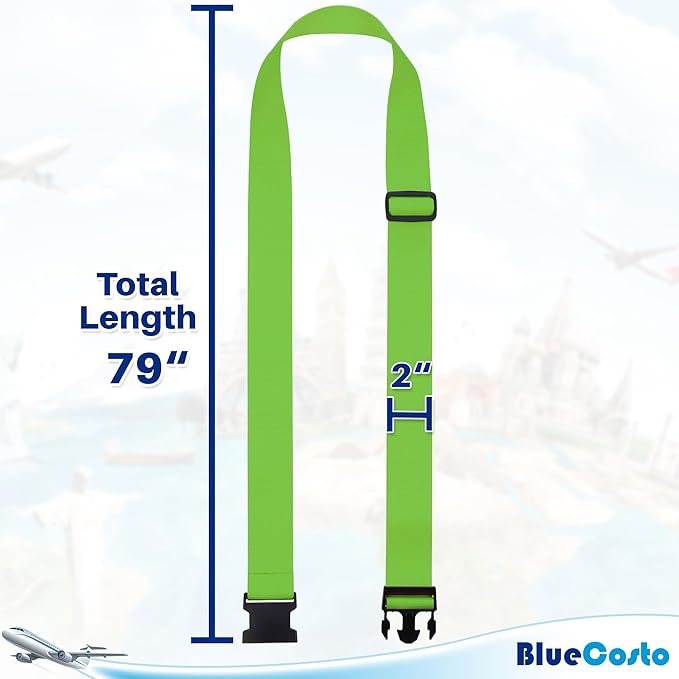 Luggage Straps for Suitcases - TSA Approved - Neon Green, 20 PK - Bulk Multipack Premium Nylon Belts for Suitcase, Briefcase & Travel Bag - Adjustable Strap Length 46" - 78"