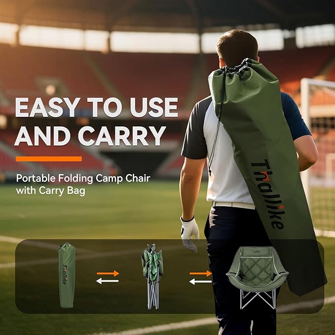 Oversized Camping Chair for Adults – Heavy Duty Folding Chair with Cup Holders, Storage Pocket & Carry Bag – Outdoor Padded Camp Chair for Camping, Backyard, Fishing & Sports – Supports 400lbs