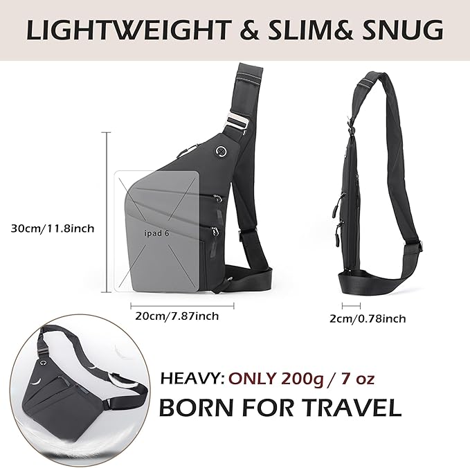 Anti Theft Crossbody Bags for Women Men, Multi-Pocket Shoulder Bag, Slim Sling Bags with 2 RFID Blocking Card