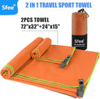 Sfee 2 Pack Camping Towel, Quick Dry Towel Super Absorbent Travel Microfiber Towels, Fast Drying Compact Soft Lightweight Sports Towel Set for Beach, Hiking, Travel, Gym, Backpacking, Pool +Carabiner