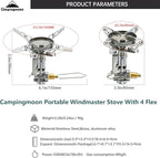 CAMPINGMOON Canister Top Stove Portable Compact Foldable w/Micro Regulator w/4Flex w/igniter XD-2F (Silver)