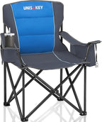 Oversized Folding Camping Chair for Adults - 450lbs Support - Heavy Duty Portable Lawn Chairs with Side Pocket Cup Holder Cooler Bag for Sports Garden Beach Fishing, Blue