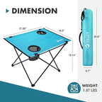 VILLEY Folding Camping Table, Lightweight Portable Beach Table with 2 Cup Holders & Carry Bag for Camping, Beach, Fishing, Travel, and Outdoor Activities (Small)