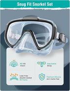 Snorkel Set Adults Snorkeling Gear Anti-Fog Panoramic View Swim Mask Dry Top Snorkel Kit with Carry Bag for Snorkeling Scuba Diving Swimming Travel