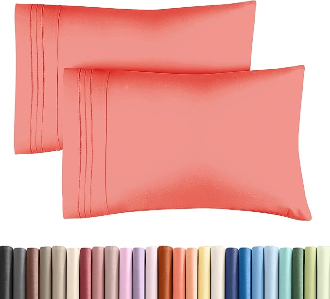 Queen Pillow Cases Set of 2 - Ultra Soft Hotel Quality Pillowcase Covers - Luxury Comfy Bedding for Women, Men, Kids and Teens - Machine Washable Pillow Protectors - 2 Pieces Set - Queen Size Coral
