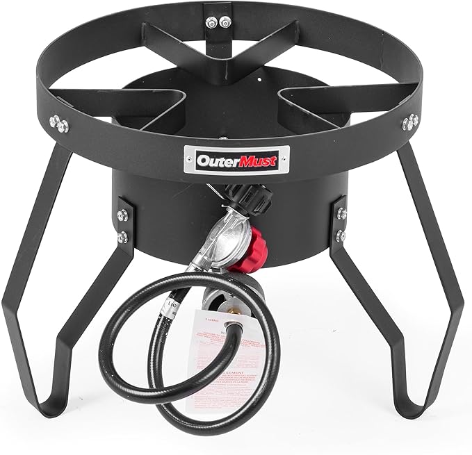 Gas Stove Propane Burner with Regulator and Cast Iron Braided Holes (single) for Outdoor Cooking, Camping and Seafood Boil