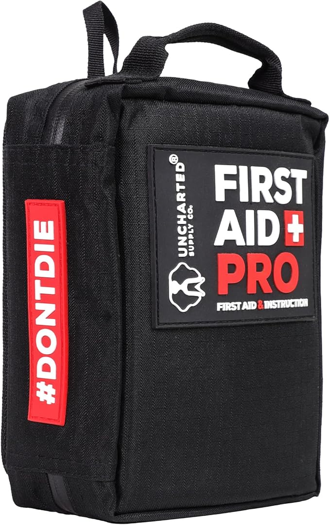 Uncharted Supply Co. First Aid Pro Kit for Emergency Preparedness Survival - Car, Backpacking, Hiking, and Camping - Compact, Lightweight, Water-Resistant - Fully Stocked