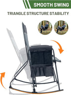 TIMBER RIDGE Folding Oversized Rocking Camping Chair, 400lbs Capacity Portable Outdoor Rocker with Hard Armrests, Cup Holder & Side Pocket, Quick-Fold Design for Outdoor, Patio, Lawn, Gray