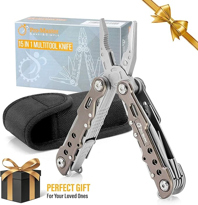 15-in-1 Multitool Pocket Knife, Multipurpose Stainless Steel All In One Tool for Camping Hiking Survival Travel Home - Portable Heavy Duty Folding Utility Multi Tool with Self-Locking