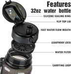 OLDLEY Water Bottle 32oz, Durable and Leakproof Water Bottles Motivational with Time Marker, Tritan, BPA Free, Wide Mouth, Gym, Travel, Home, School, Office, Clear Black (1 Bottle)