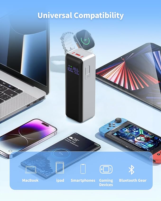 140W Power Bank,40,000mAh 3 USB-C-Port Laptop Portable Charger(148Wh), Digital Display,PD3.1 Fast Charging External Battery Pack Compatible with PC/iPhone 16/15/14/15 Series and More