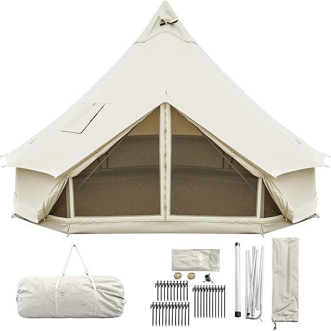 KingCamp Canvas Bell Yurt Tents, 4 Seasons Large Waterproof & Windproof Luxury Glamping Tent w/Stove Jack for Family Outdoor Camping, Hunting, Parties