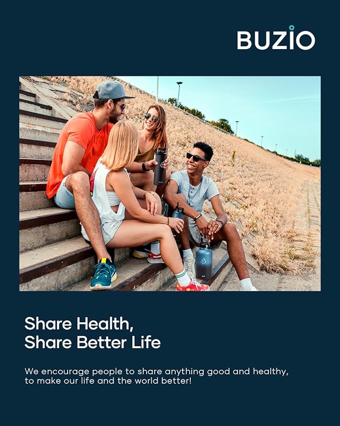 BUZIO Insulated Water Bottle with Straw Lid and Flex Cap, 64oz Double Wall Vacuum Stainless Steel Water Thermo Wide Mouth Lid, Cold for 48 Hrs Or Hot for 24 Hrs Sweat Proof Flask, Indigo Crush