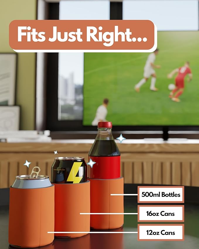 PartyPrints 1000 Pack Orange Blank Can Cooler Sleeves, Customizable Bulk Can Coolers, Extra-Thick Collapsible Drink Insulator Sleeve, Beer Can Coolers for Party Beverages
