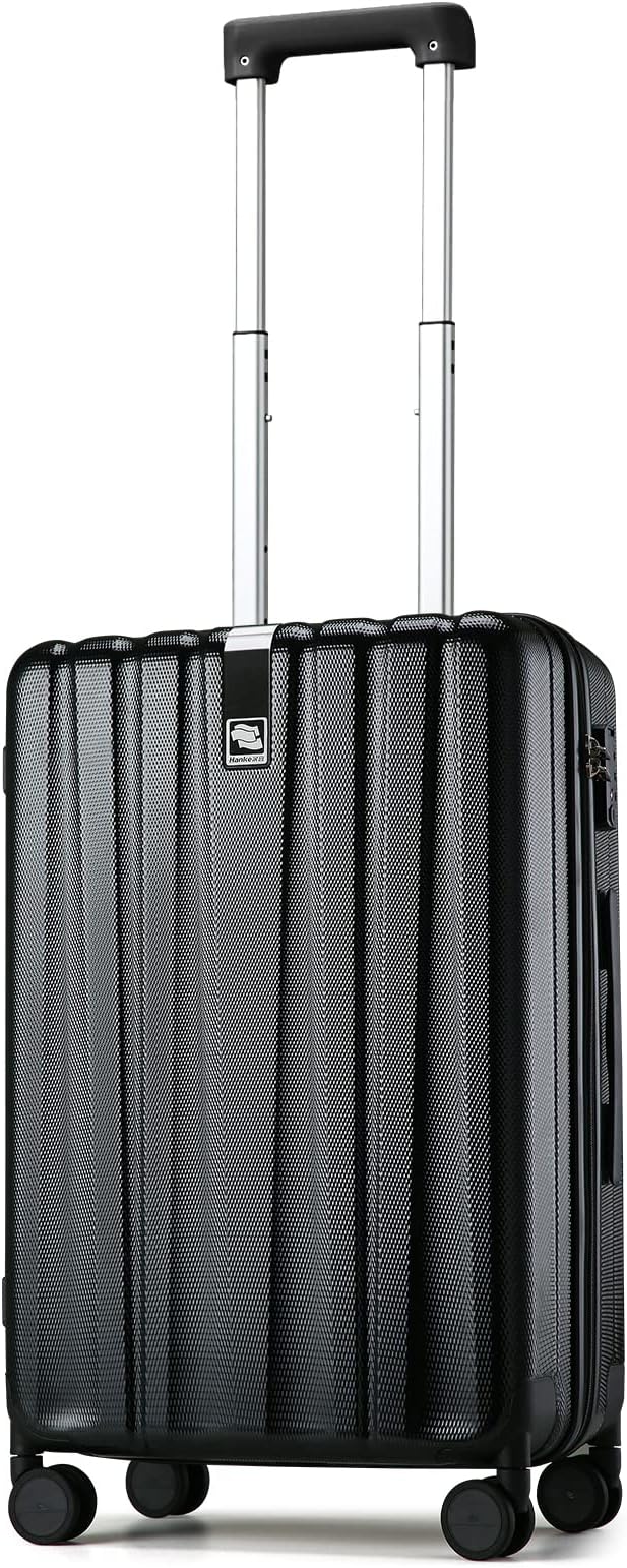Hanke 20 Inch Carry On Luggage 22x14x9 Airline Approved Lightweight PC Hard Shell Suitcases with Wheels Travel Luggage Rolling Suitcase Travel Luggage Bag for Weekender(Jet Black)