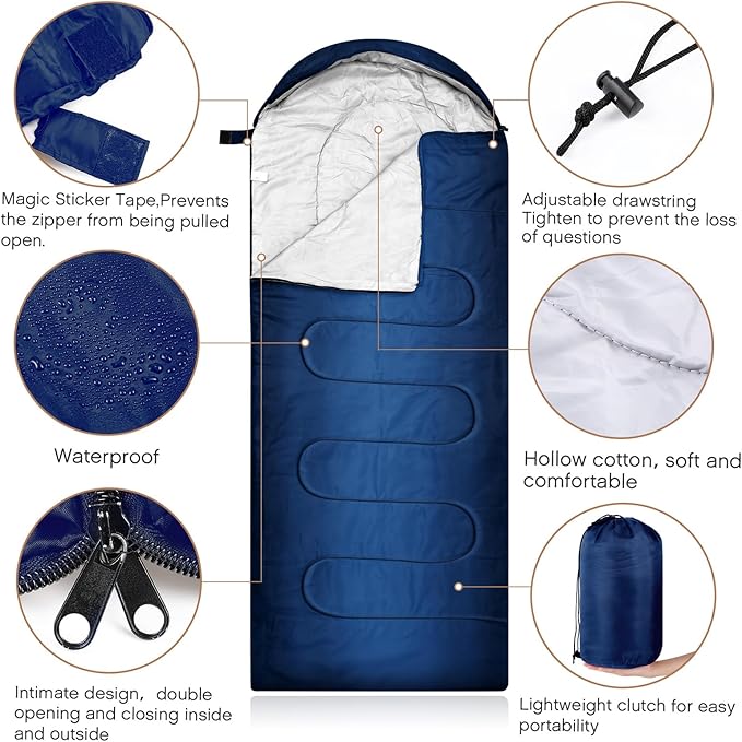 Tranqun Sleeping Bags for Adult with Winter Beanies Gloves, Cotton Liner Camping Sleeping Bag Waterproof Warm Lightweight for Backpacking Camping Indoor Outdoor Homeless People