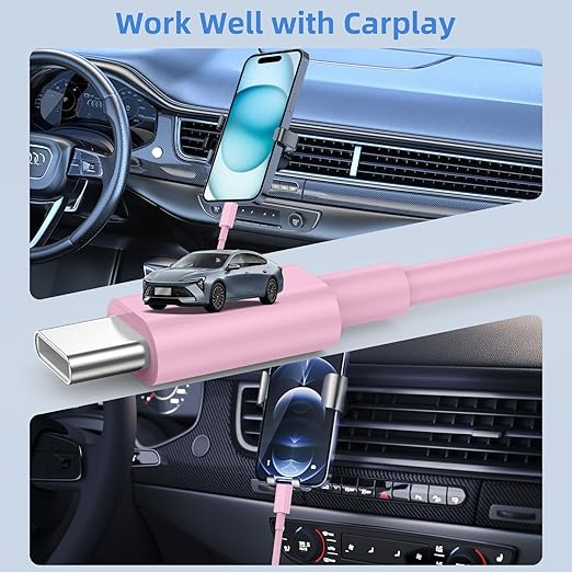 2Pack 3FT USB A to USBC Cable for iPhone 17 16 15 Charger Cord, for Apple 17 16 15/Pro/Pro Max/Plus Type C Cord, for iPad Pro 12.9/11, Air 5th/4th Gen, Car Carplay Charging Cable for Android(Pink)