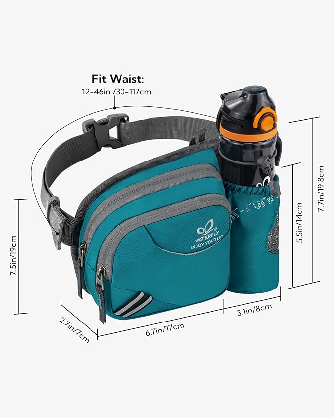 WATERFLY Fanny Pack Waist Bag: Waist Pack for Women Men with Water Bottle Holder Hiking Fanny Pack for Running Walking DogWalking Travel Cycling