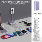 8-Port Type C Fast Charger Block 200W with Flat Plug, Braided Power Cord, and On/Off Switch- USB Charging Hub for iPhone, iPad, MacBook and More- 65W C Port Power Adapter for Laptops