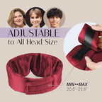 Silk Sleep Mask Soft Pressureless: 100% Mulberry Silk for Eye Skin Anti Wrinkles, Large Size for Total Blackout, Adjustable Wide Velcro Ear Cover, Burgundy