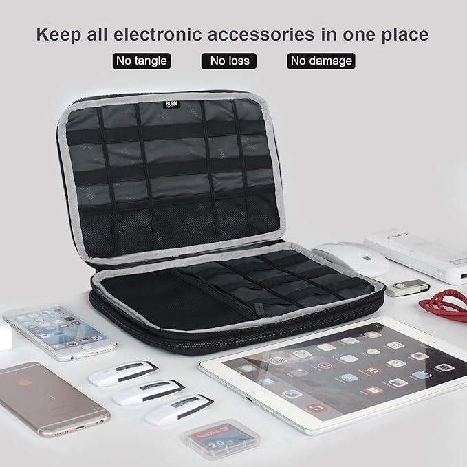 BUBM Double Layer Electronics Organizer, Travel Gadget Bag for Cables, Memory Cards, Flash Hard Drive and More, Fit for iPad or Tablet(up To 9.7")--Large, Blue