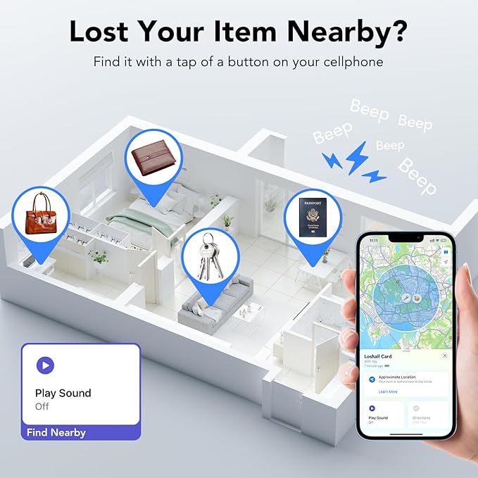 2026 New [Apple MFi Certified] Slim Wallet Tracker Card 0.09in for Apple Find My (iOS Only), GPS Tracker Card (4 Pack) for Airtag Wallet, Wireless Charging, Key Finder and Item Locator for Passport