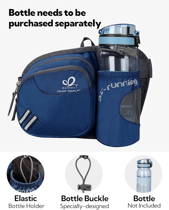 WATERFLY Fanny Pack Waist Bag: Waist Pack for Women Men with Water Bottle Holder Hiking Fanny Pack for Running Walking DogWalking Travel Cycling