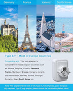 2 Pack Type E F Plug Adapter, VINTAR Germany France Travel Plug Adapter with 3 USB Ports(2 USB C) and 2 Outlets, 5 in 1 Schuko Type F Power Adapter for US to Europe EU Spain Korea Greece Iceland