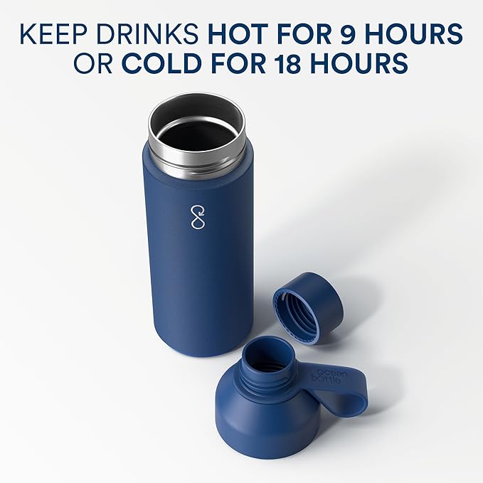 Ocean Bottle - Recycled Stainless Steel Reusable Water Bottle - Eco-Friendly & Reusable - Ocean Blue - 25 oz